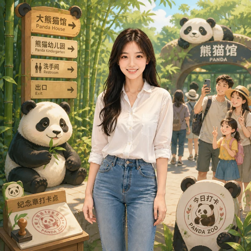 动物园熊猫打卡 · AI 女性风格预览