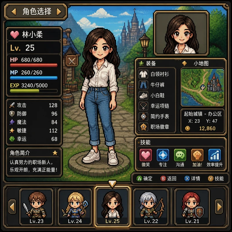 像素游戏角色卡 · AI 女性风格预览
